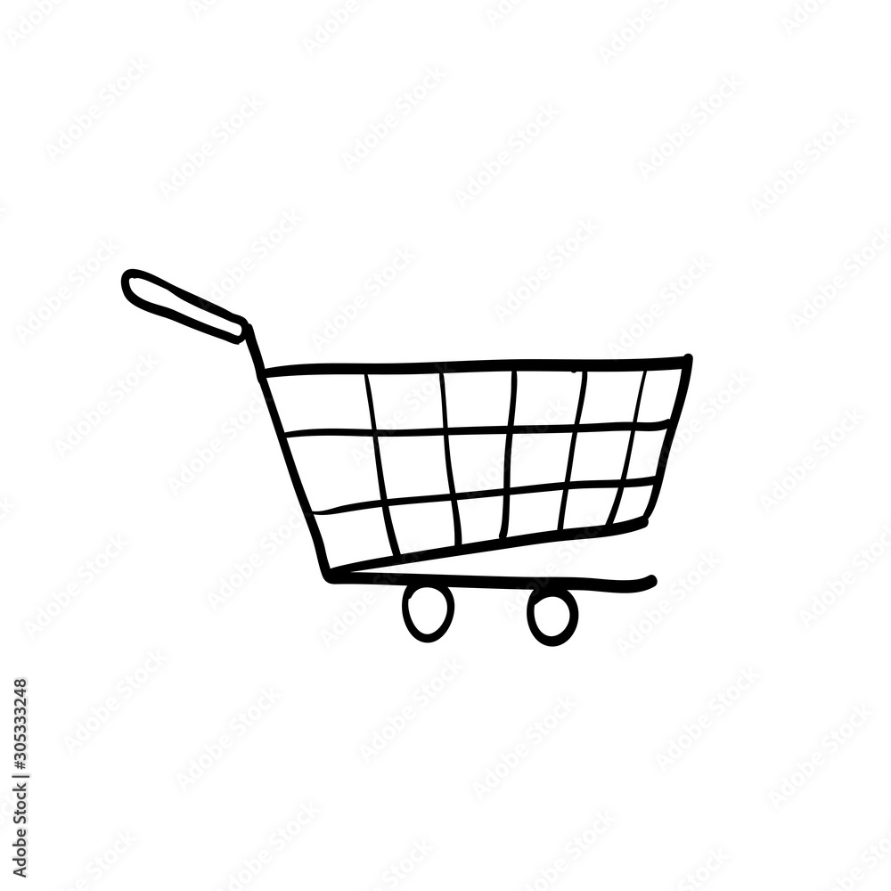 Shopping cart illustration for web, mobile apps. Shopping cart trolley icon with hand drawn doodle style vector Shopping cart illustration for web, mobile apps. Shopping cart trolley icon with hand drawn doodle style vector