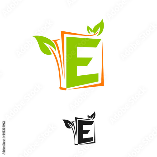 Initial Letter E Logo with leaf or plants Element