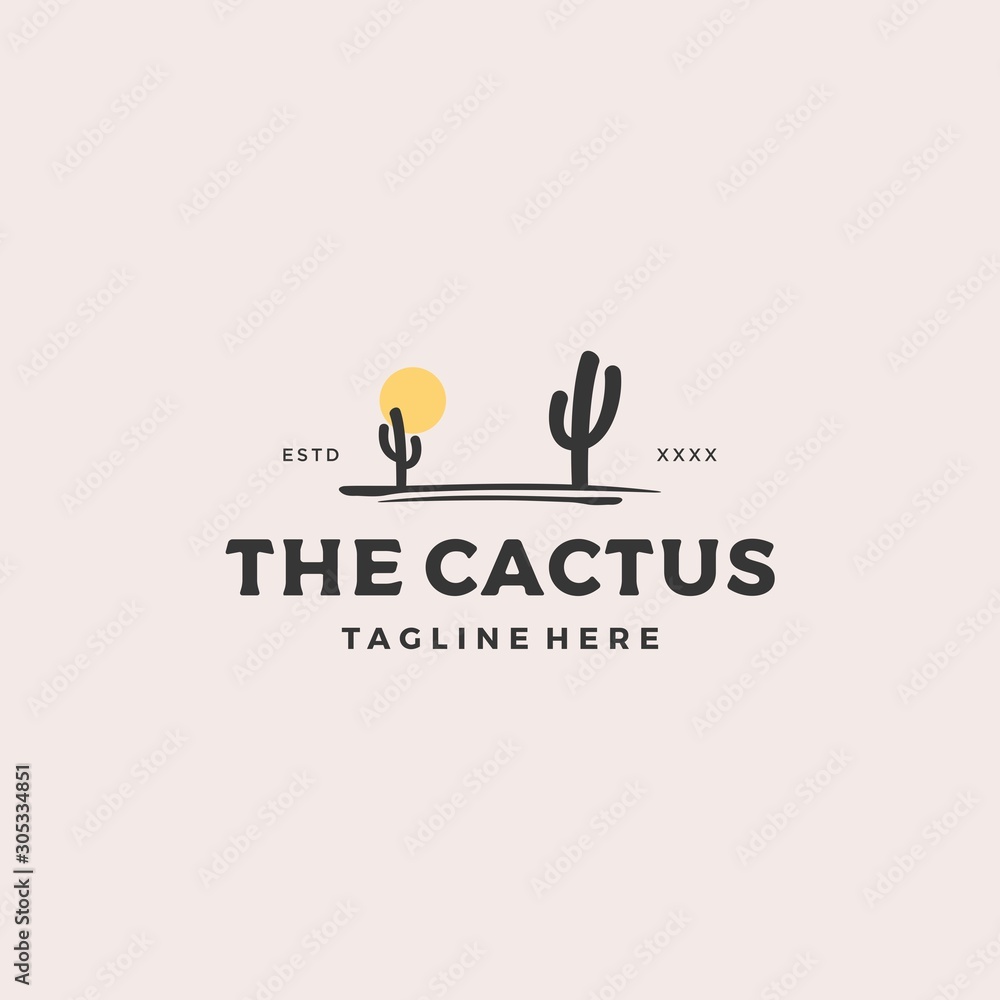 Cactus tree with sun logo design vector illustration
