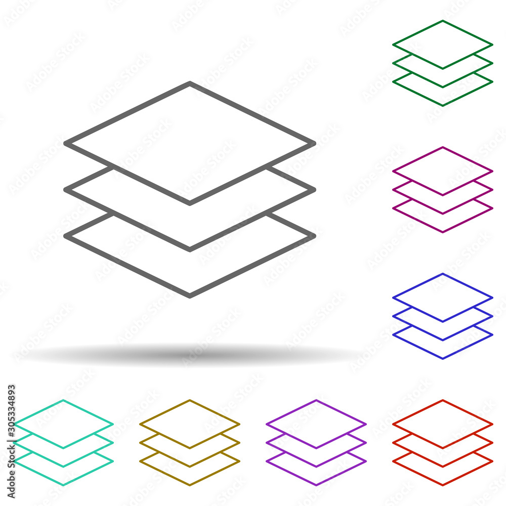 Three layers multi color icon. Simple thin line, outline vector of geometric figures icons for ui and ux, website or mobile application Three layers multi color icon. Simple thin line, outline vector of geometric figures icons for ui and ux, website or mobile application