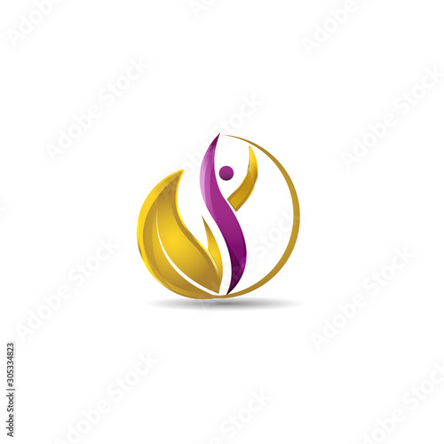 Healthcare People Leaf Logo Template Vector