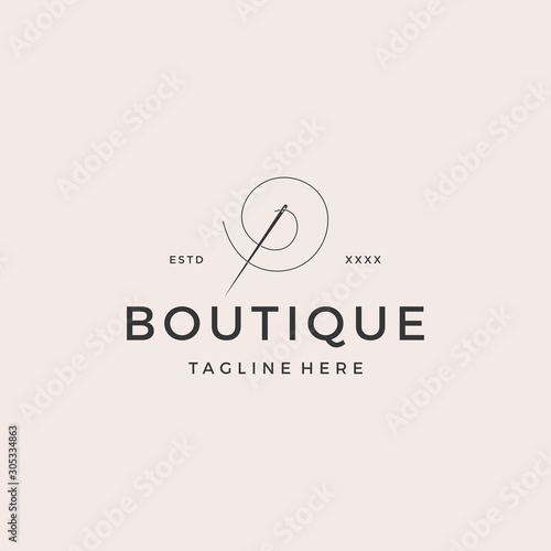 initial P with needle and thread logo design vector illustration
