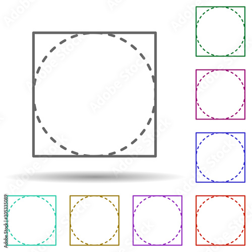 Circle in a rectangle multi color icon. Simple thin line, outline vector of geometric figures icons for ui and ux, website or mobile application