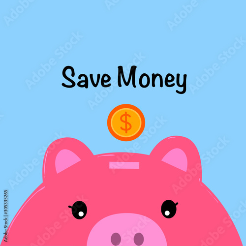 Piggy bank with Dollar coin on blue background, Saving money for future concept.