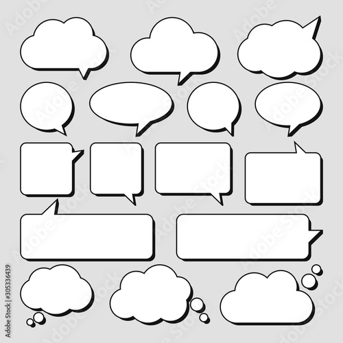 Vector set of stickers of speech bubbles. Blank empty white speech bubbles
