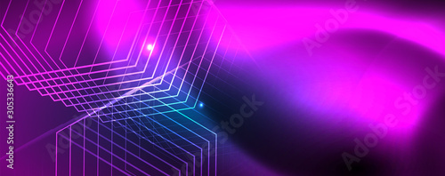 Neon glowing techno lines  hi-tech futuristic abstract background template  vector