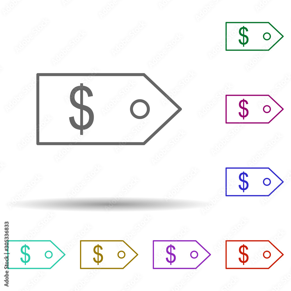 Cost sign multi color icon. Simple thin line, outline vector of web icons for ui and ux, website or mobile application Cost sign multi color icon. Simple thin line, outline vector of web icons for ui and ux, website or mobile application