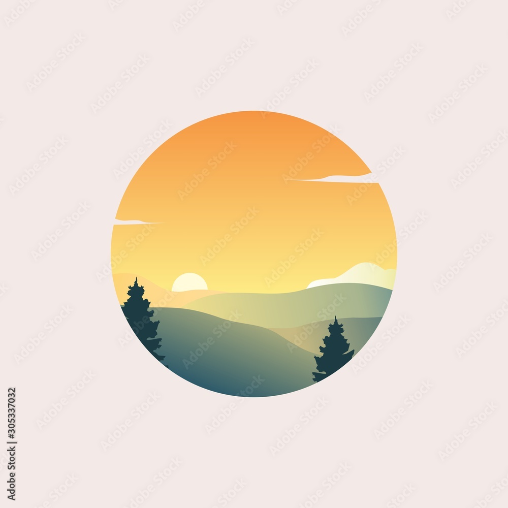 Sunset landscape logo design vector illustration