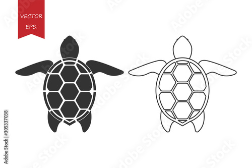 Vector set of turtle black outline icons. Sea animal.