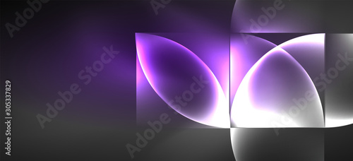 Neon glowing techno lines, hi-tech futuristic abstract background. Template with abstract shapes in dark space