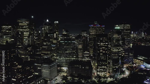 Aerial shot of skyscrapers in night manhattan