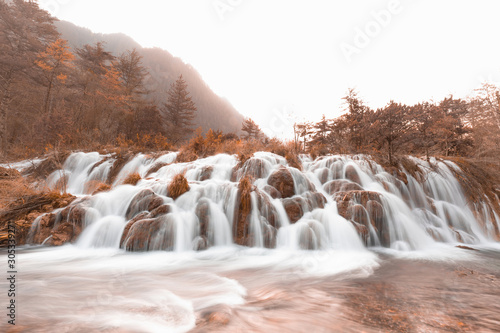 Beautiful waterfall view in Jiuzhaigou in Jiuzhai Valley National Park Autumn season