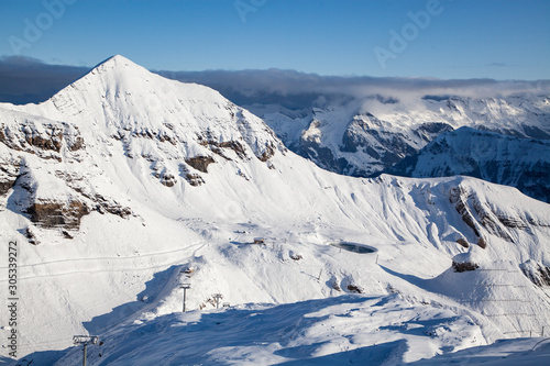 amazing snow covered peaks in the Swiss alps Jungfrau region from Schilthorn