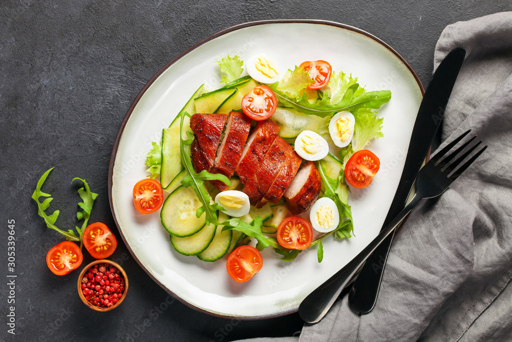 Chicken meat and vegetables salad. Chicken meat and vegetables salad.
