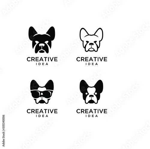 set of bull dog head logo icon design vector illustration