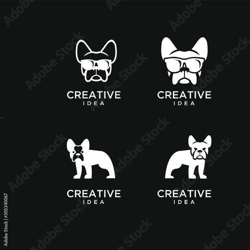 set of bull dog head logo icon design vector illustration