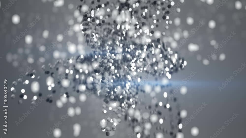 Dynamic shape of flying gray spheres. Abstract sci-fi concept. Seamless loop 3D render animation rendered with shallow depth of field Dynamic shape of flying gray spheres. Abstract sci-fi concept. Seamless loop 3D render animation rendered with shallow depth of field