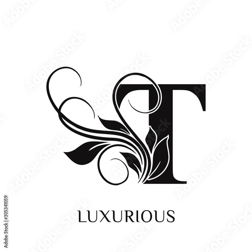  Initial letter T  Decorative emblem VINTAGE ornament  monogram logo