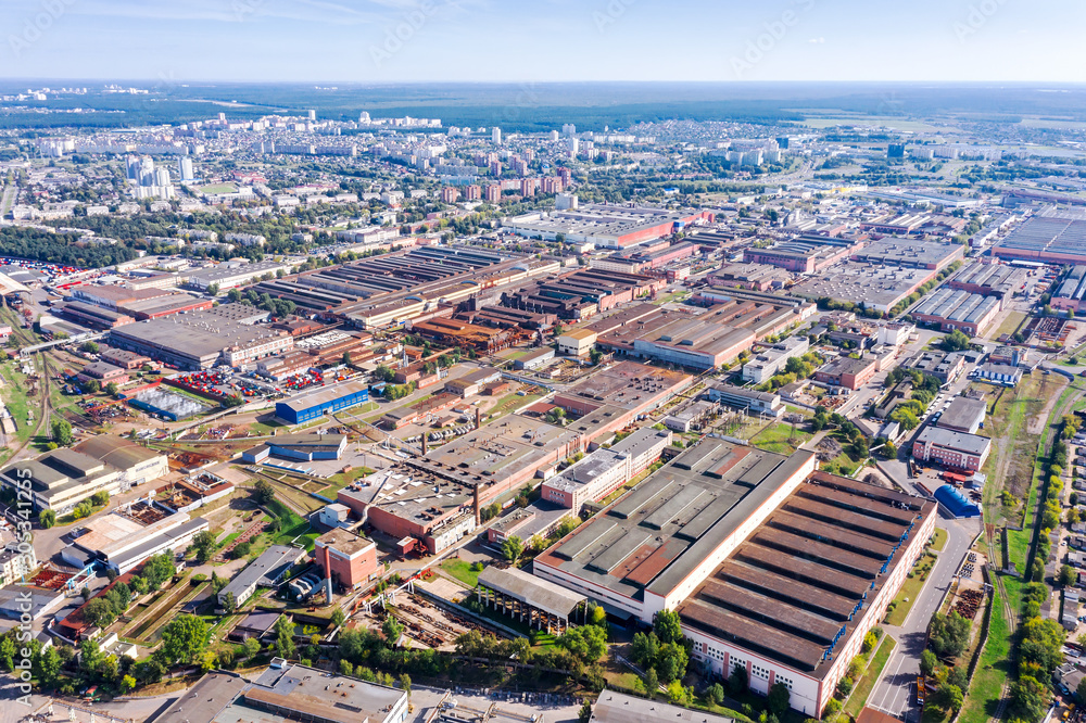 aerial view of big industrial area. industrial park of factories manufacturing companies