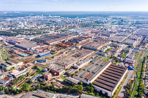 aerial view of big industrial area. industrial park of factories manufacturing companies