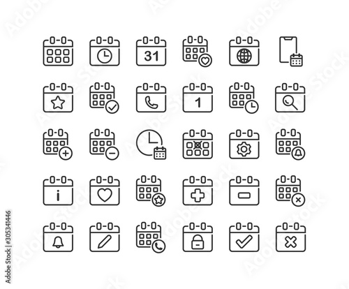 Calendar outline icon set. ...