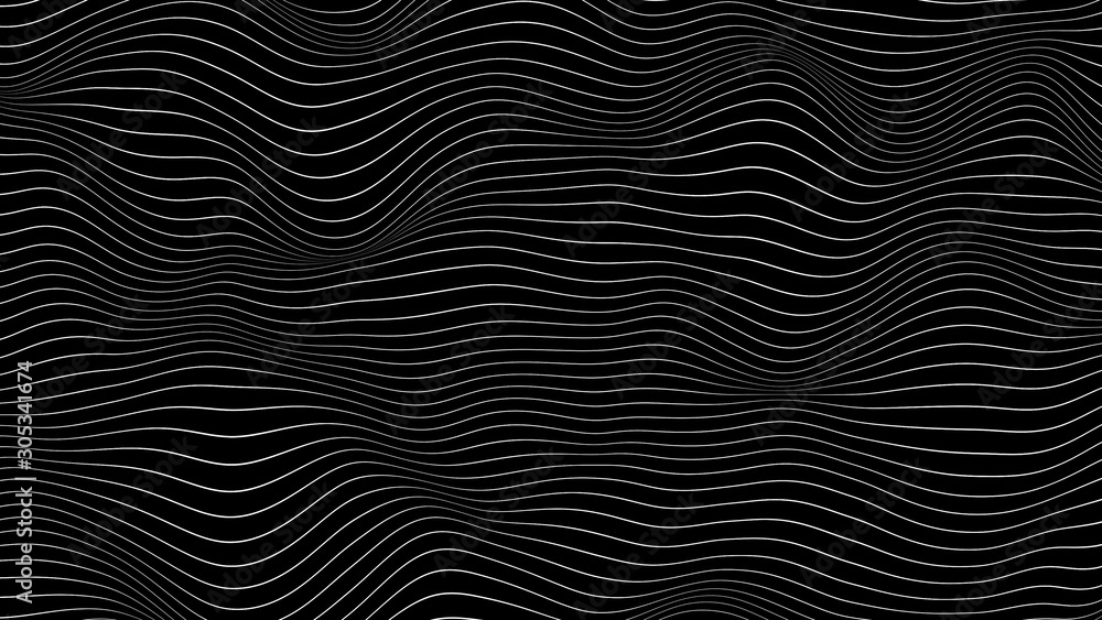 Abstract Morphing Horizontal White Lines on Black Surface - 3D Illustration