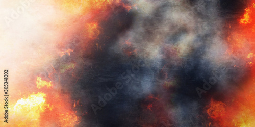 fire flames smoke creative dark wooden structured backdrop 3d-illustration