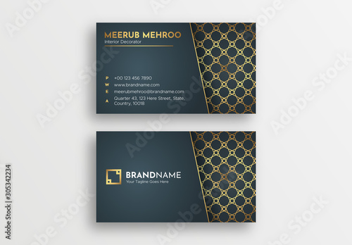 Luxury Style Elegant Golden Business Card Design Template with Arabic Pattern