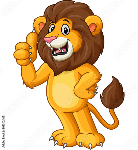 Cute lion cartoon giving thumb up