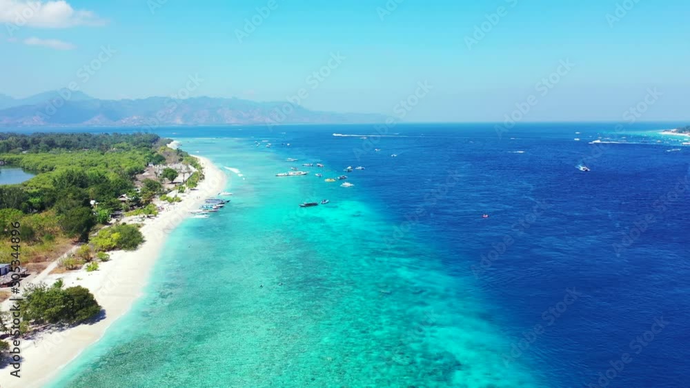 The Beautiful White Sand Beach Of Bahamas Lined With Resorts, Perfect Getaway During The Holidays - Aerial Shot The Beautiful White Sand Beach Of Bahamas Lined With Resorts, Perfect Getaway During The Holidays - Aerial Shot