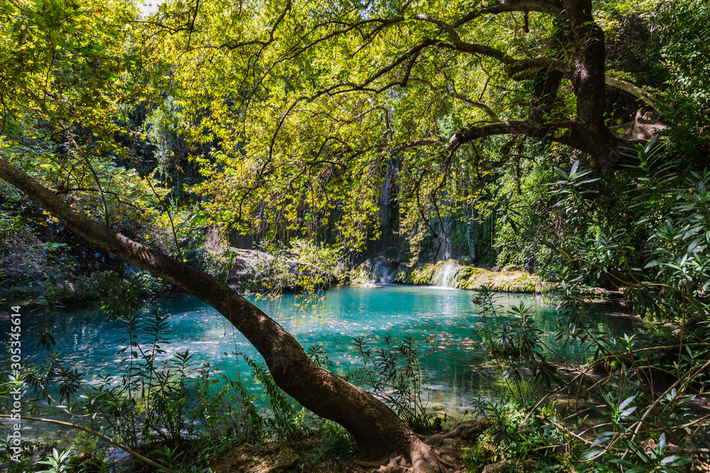 The Kursunlu Waterfall Nature Park in Antalya, Turkey. The waterfall is on one of the tributaries of the Aksu River and situated in the midst of a pine forest The Kursunlu Waterfall Nature Park in Antalya, Turkey. The waterfall is on one of the tributaries of the Aksu River and situated in the midst of a pine forest