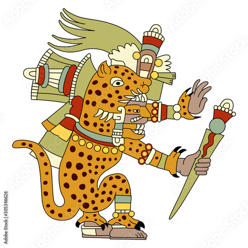 Fantastic animal. Ancient Mexican mythology. Aztec god Tezcatlipoca as monster jaguar.