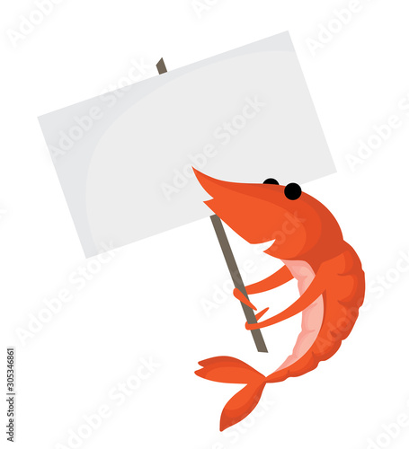 orange shrimp is holding white space sign
