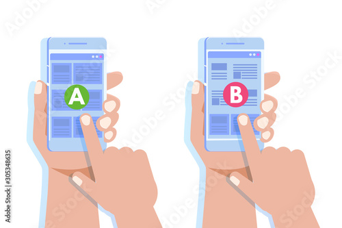 A-B comparison. Split testing  concept. Vector illustration.