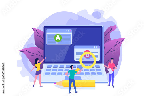 A-B comparison. Split testing  concept. Vector illustration.