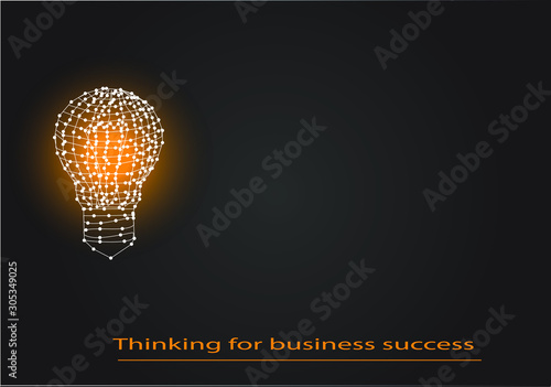 Thinking for business success texts on black background with bright lamp orange light vector eps 10