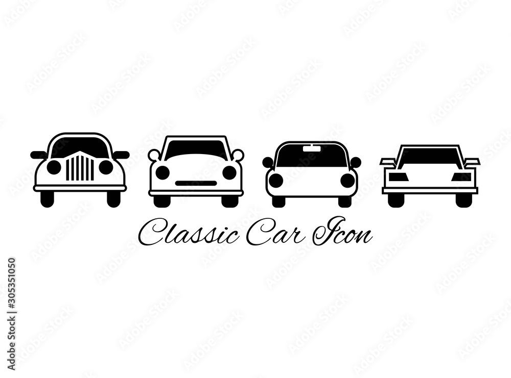 Set of Classic Car icon. Consist of Four Car Icon in Black Style Isolated on White Background. Vector Illustration Set of Classic Car icon. Consist of Four Car Icon in Black Style Isolated on White Background. Vector Illustration
