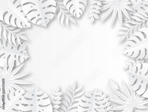 Paper tropical leaves. Origami exotic hawaiian wild jungle paper cut leaf, trendy foliage seasonal poster design vector background