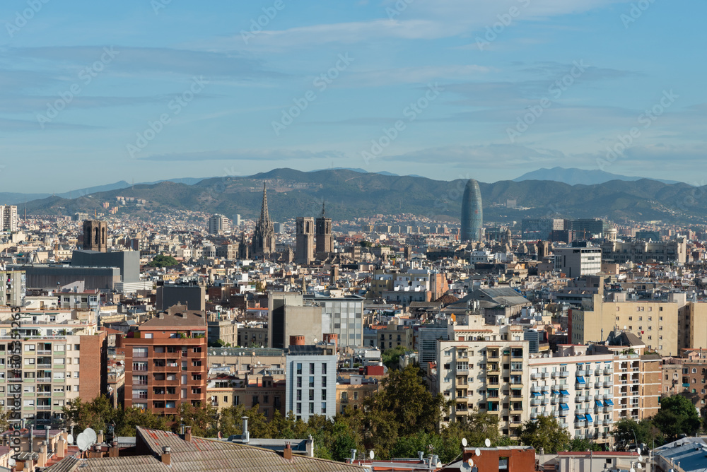 Scenic panoramic aerial Barcelona vista, Catalonia