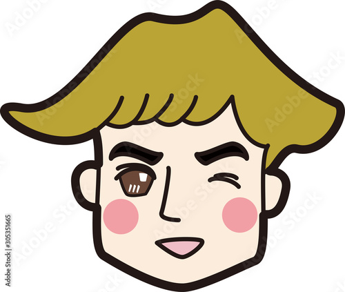 ハンサム　濃い顔　男性　かっこいい　太眉　キラキラ　ウィンク　笑顔　茶髪