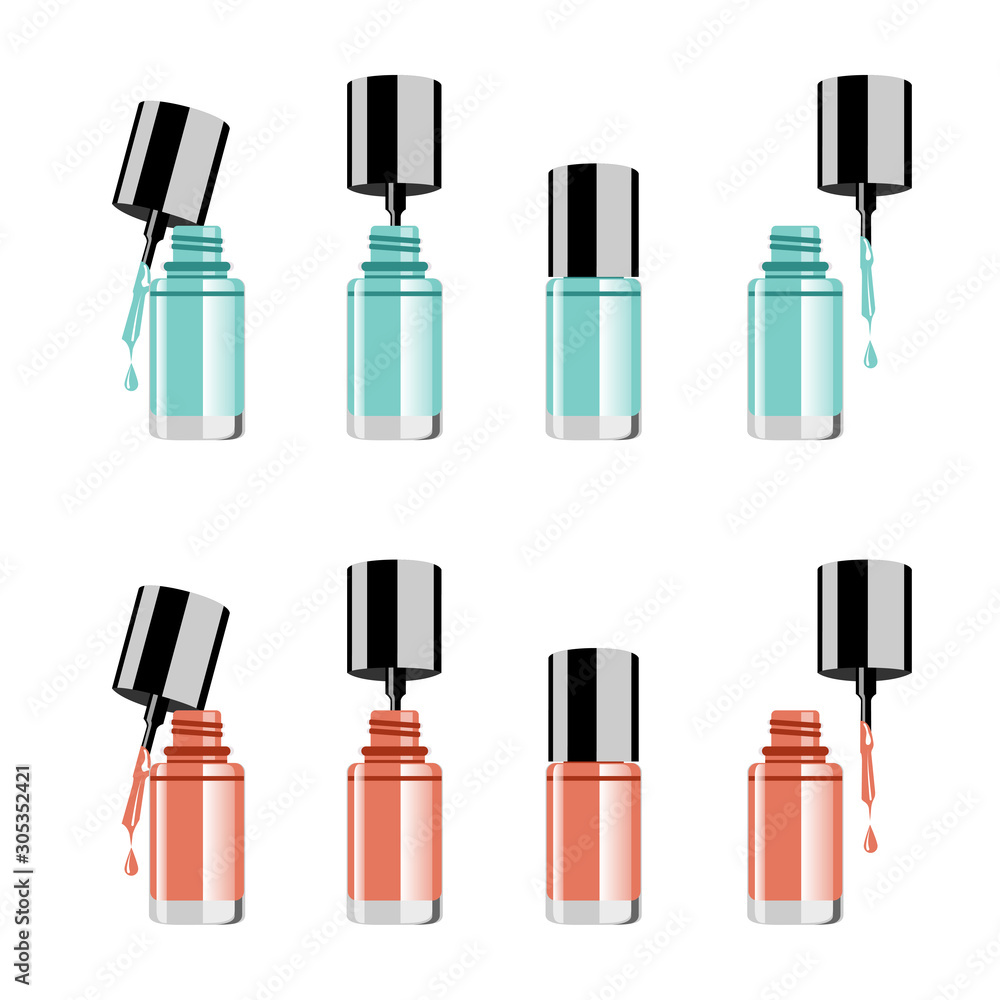 Nail polish colour set on white background with colorful drops realistic vector illustration Nail polish colour set on white background with colorful drops realistic vector illustration