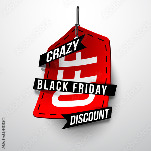 Sticker for mega-sale "Black Friday". Black Friday discount poster. Annual Christmas sales season. Big discounts in retail and online stores (up to 50%). Friday, November 29, 2019