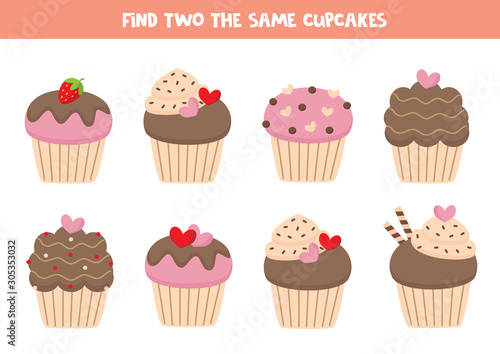 Find two the same cupcakes  game for kids.