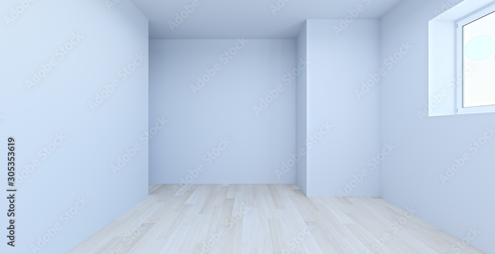 Empty room without interior 3d rendering, new house waiting for interior decoration - obrazy, fototapety, plakaty 