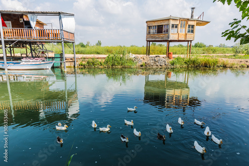 Unauthorized settlements of the homeless on the Bogazkent river near tourist hotels in Belek, Turkey