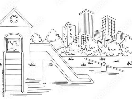 Playground graphic black white city landscape sketch illustration vector