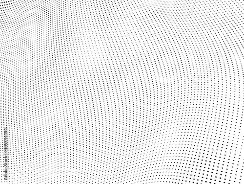 Abstract halftone background. Art texture of dots. Chaotic waves. Monochrome vintage backdrop. Black and white vector surface