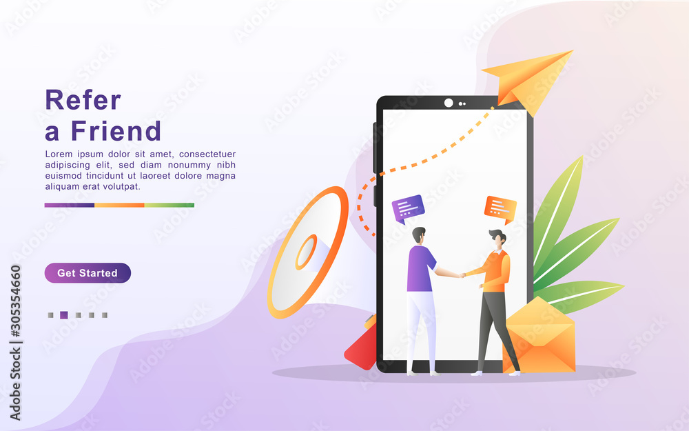 Refer a friend illustration concept. People share info about referral
