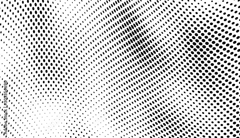 Fototapeta Abstract halftone background. Art texture of dots. Chaotic waves. Monochrome vintage backdrop. Black and white vector surface