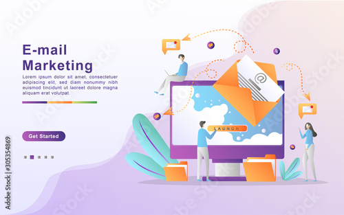 Vector illustration of email marketing & message concept with "email" send message and message notification sign. Flat design for landing page, banner, web, template, marketing.